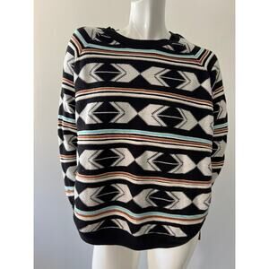 Cotton & Rye Outfitters Western Print Black Turquoise Stripe Sweater Size S